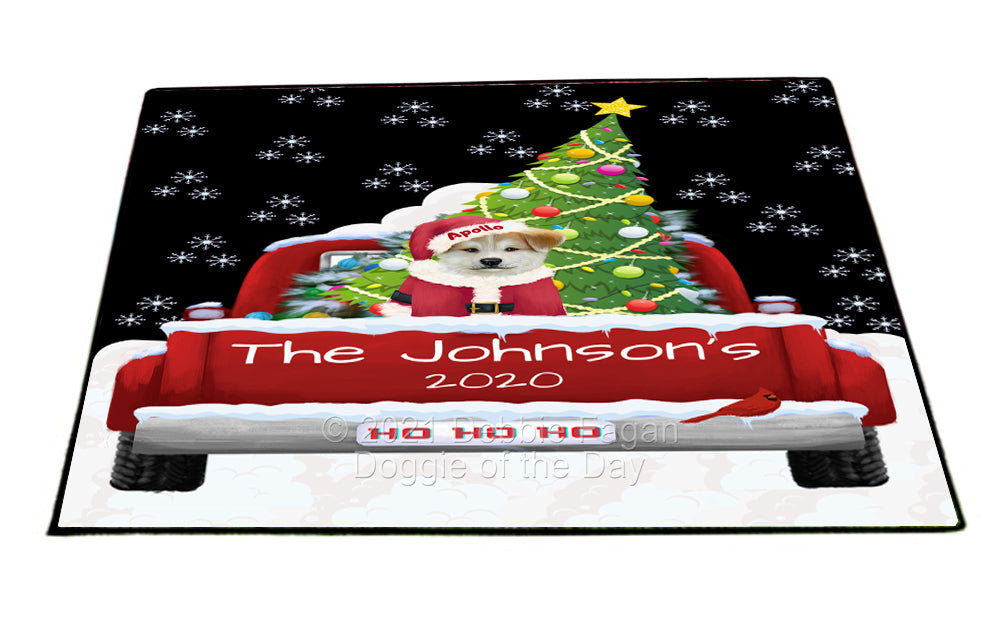 Personalized Travlin' Home for the Holidays Red Truck Akita Dog Floormat FMPERZ48010