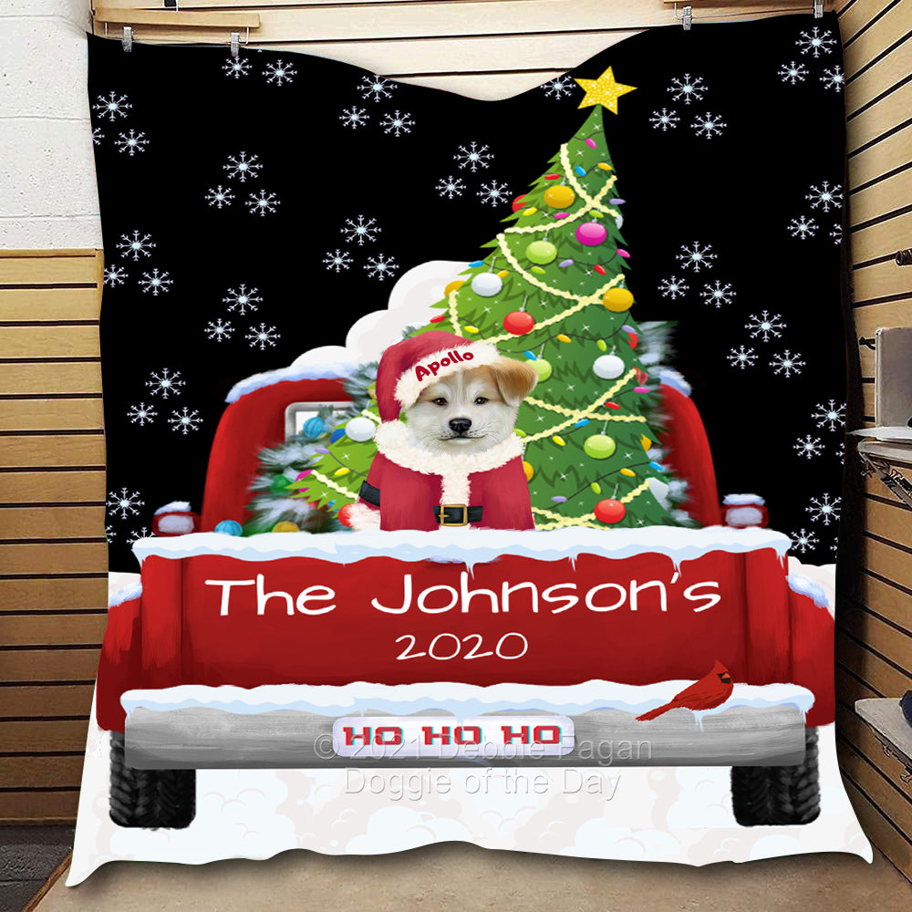 Personalized Travlin' Home for the Holidays Red Truck Akita Dog Quilt QLTPERZ48016