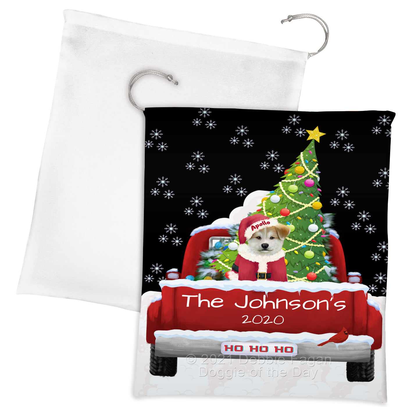 Personalized Travlin' Home for the Holidays Red Truck Akita Dog Gift Bag GBPERZ48004