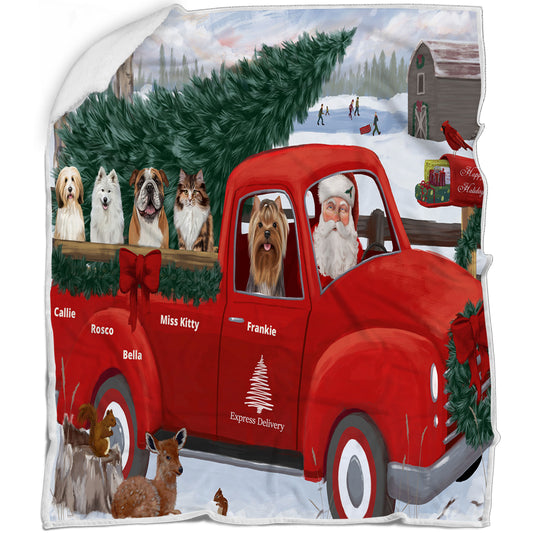 Personalized Express Red Truck Dog Cat Pets Blanket 1 to 5 Pets