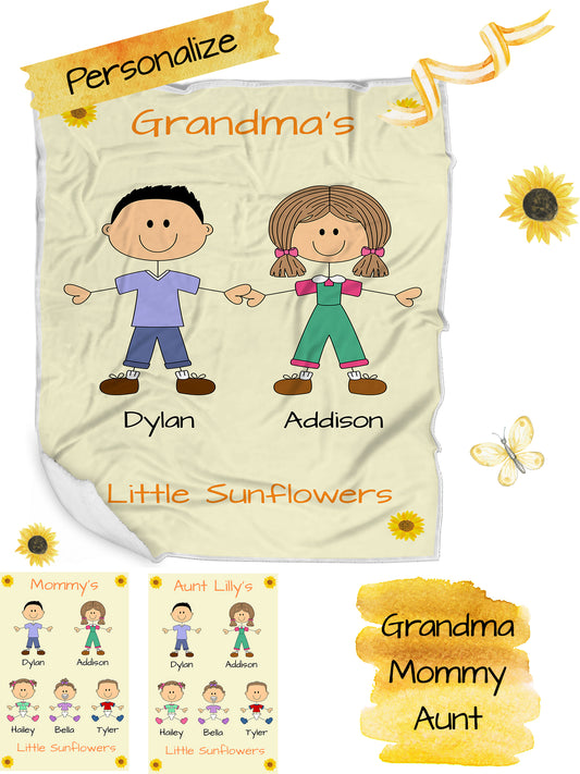 Personalized Dog Cat Pets Grandma, Aunt, Mom, Wife or Sister's Little Sun Flowers Blanket