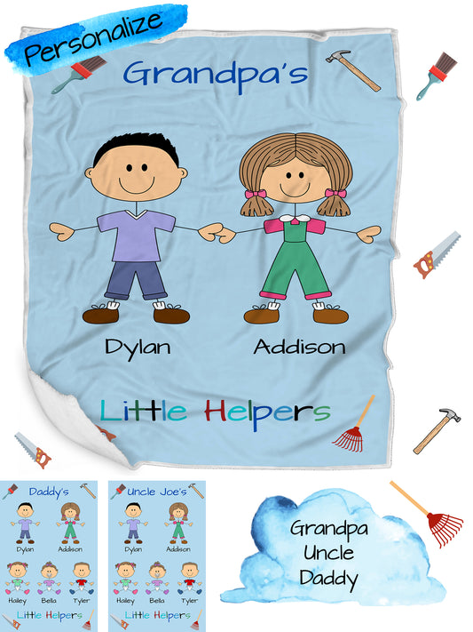 Personalized Dog Cat Pets Grandpa, Uncle, Dad, Husband or Brother Little Helpers Blanket