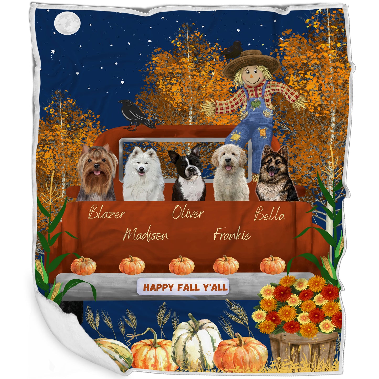 Personalized Happy Fall Y'all Dog Cat Pets Blanket 1 to 5 Pets