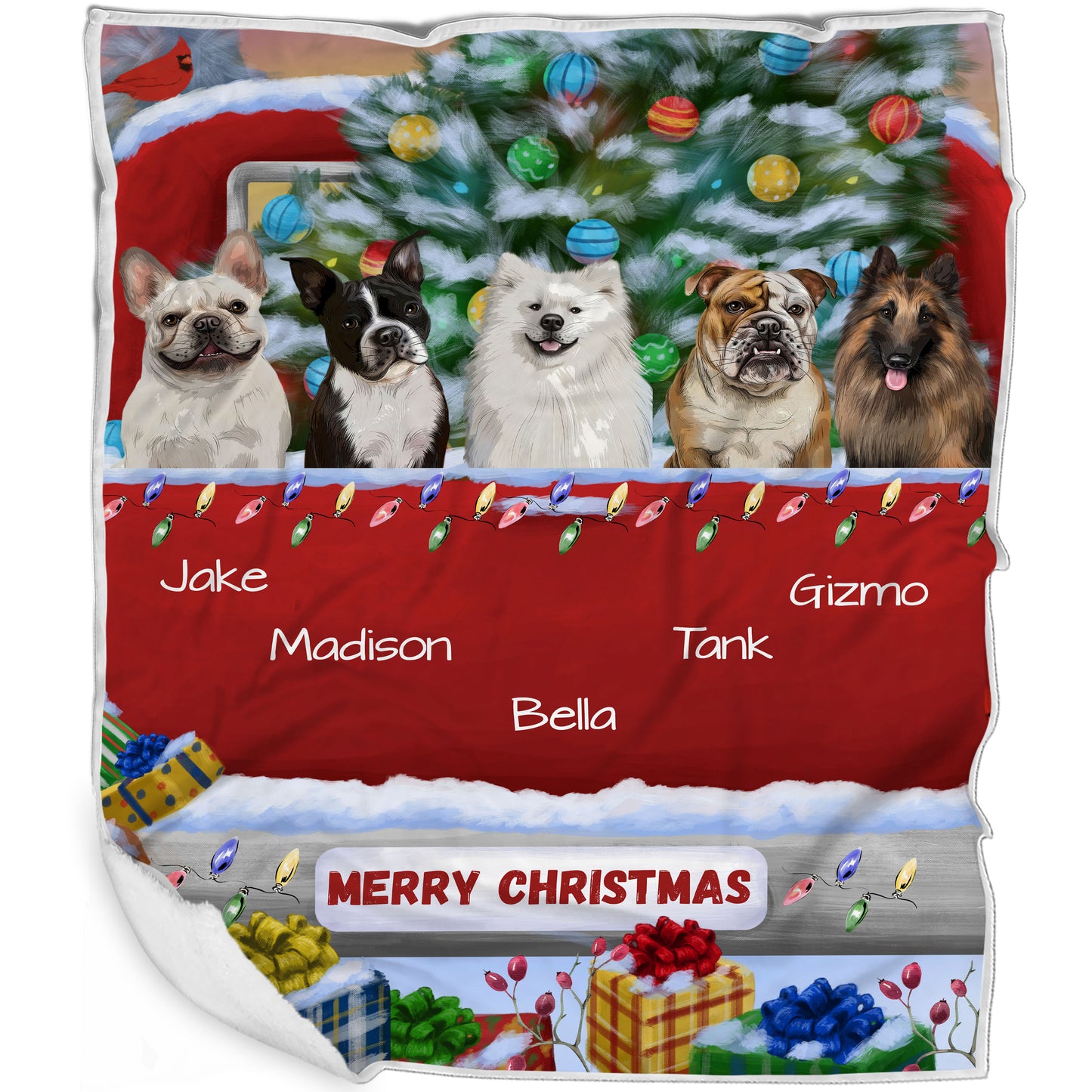 Personalized Merry Christmas Red Truck 1 Dog Cat Pets Blanket 1 to 5 Pets