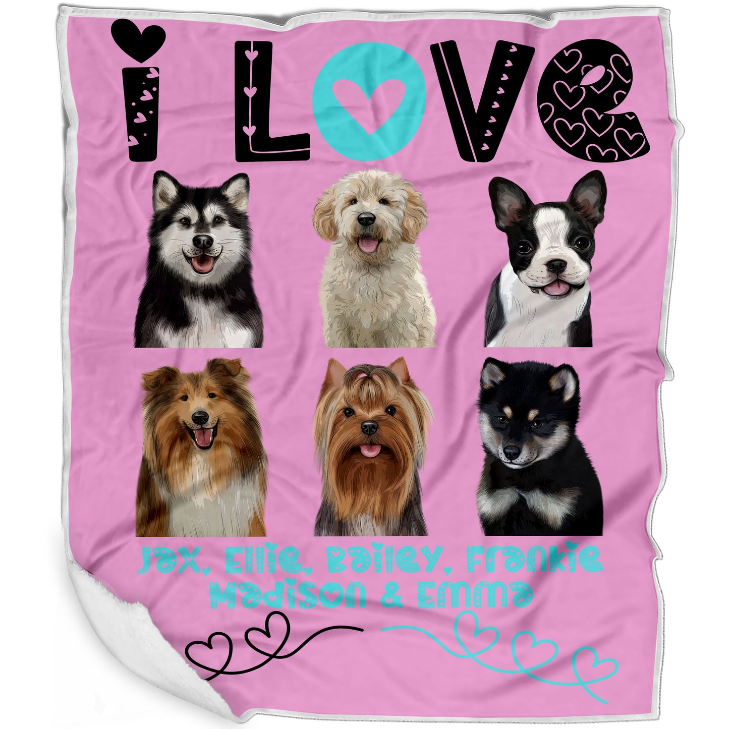 Personalized I Love Dog Cat Pets Blanket 1 to 6 Pets