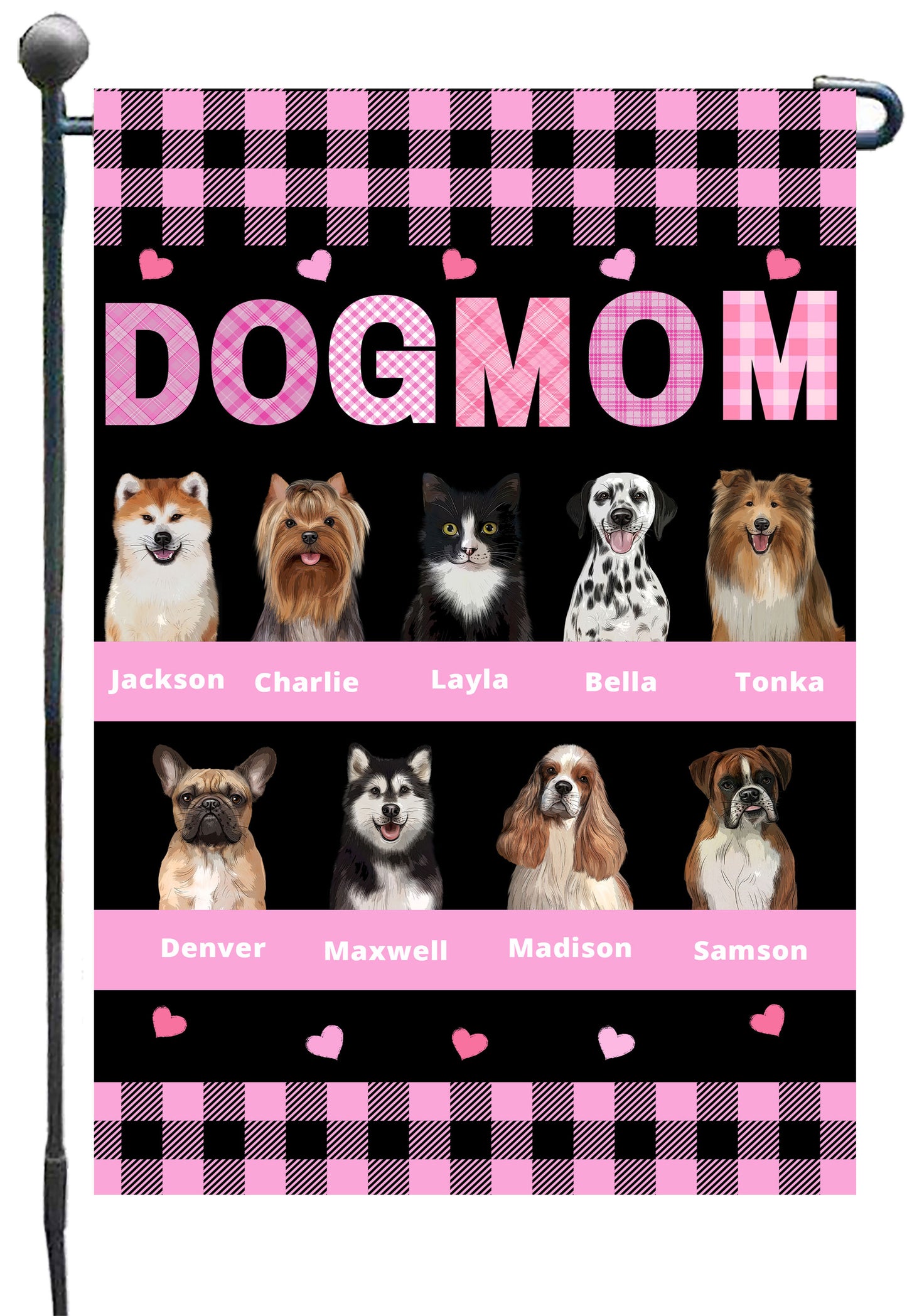 Personalized Dog Cat Pet MOM Garden Flag 1-10 pets