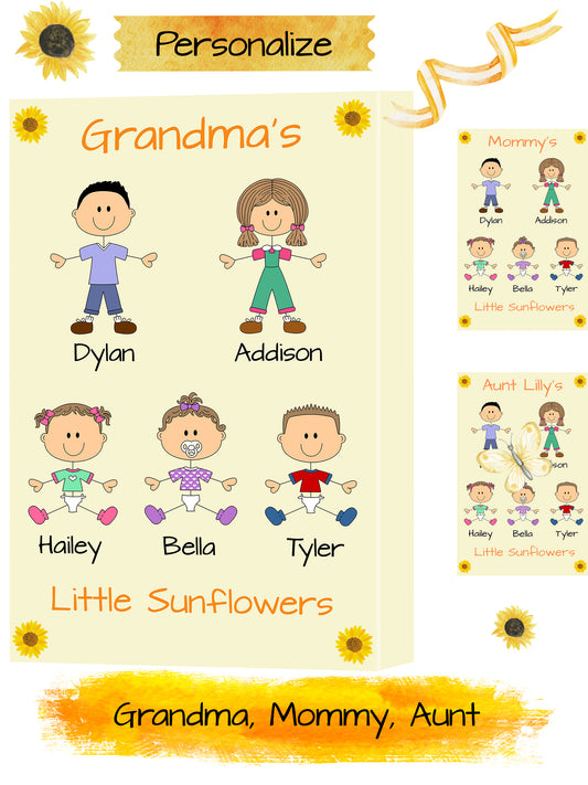 Personalized Dog Cat Pets Grandma, Aunt, Mom, Wife or Sister's Little Sun Flowers Canvas Print Wall Art Décor