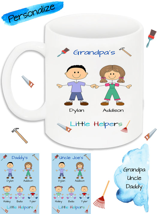 Personalized Dog Cat Pets Grandpa, Uncle, Dad, Husband or Brother's Little Helpers 11 OZ Coffee Mug