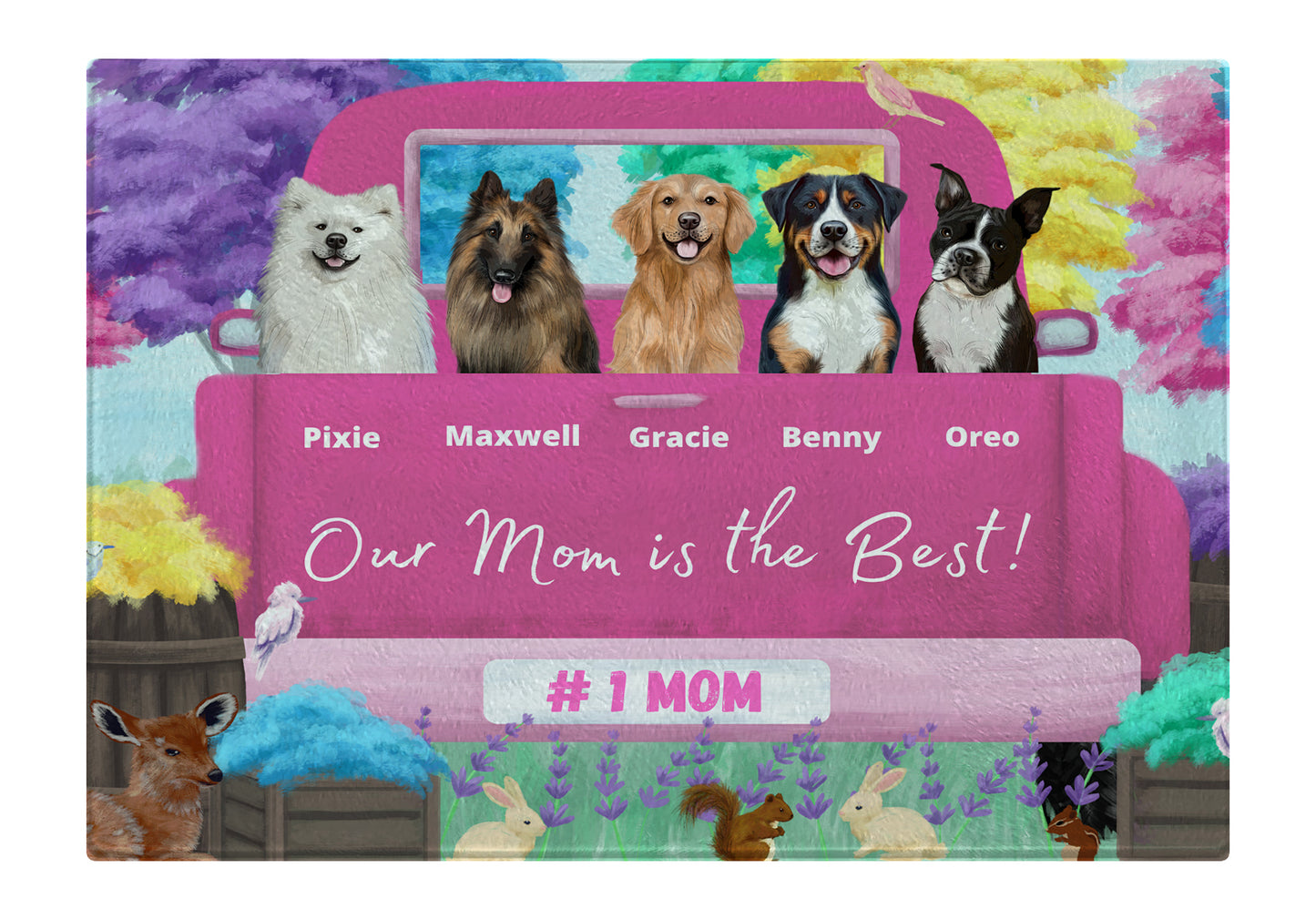 Personalized Pink Truck Cutting Board 1 to 5 Pets
