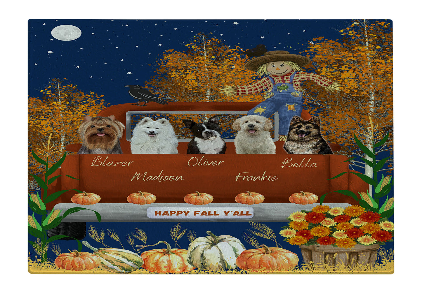 Personalized Happy Fall Y'all Dog Cat Pets Cutting Board 1 to 5 Pets