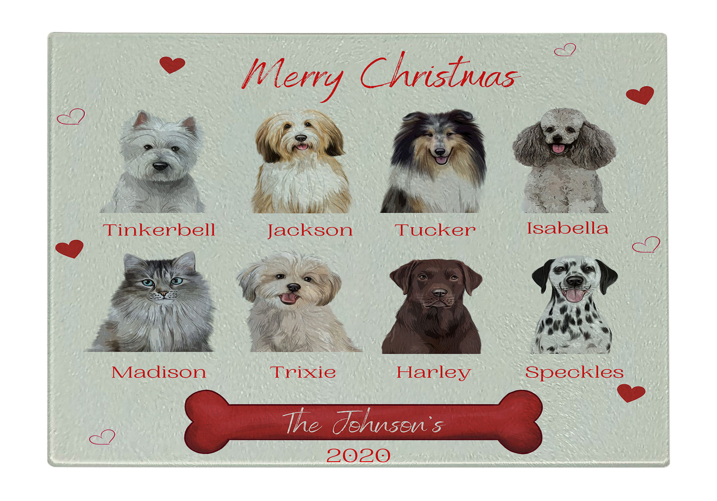 Personalized Merry Christmas Dog Cat Pets Cutting Board 1 to 8 Pets