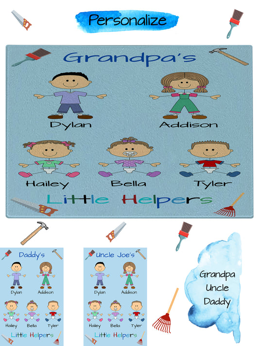 Personalized Dog Cat Pets Grandpa, Uncle, Dad, Husband or Brother's Little Helpers Glass Cutting Board