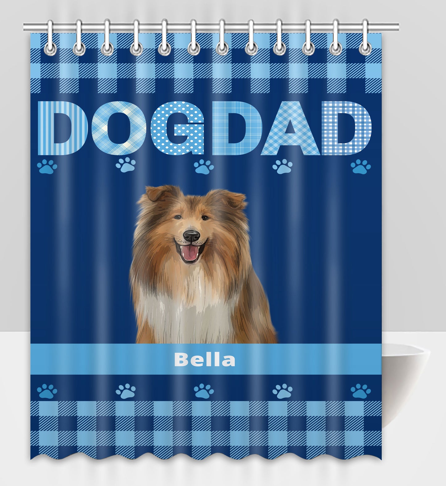 Personalized Dog DAD Pet Dog Cat Shower Curtain 1-10 pets