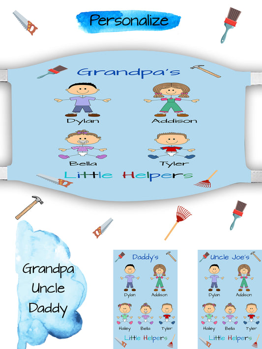 Personalized Dog Cat Pets Grandpa, Uncle, Dad, Husband or Brother's Little Helpers Face Mask