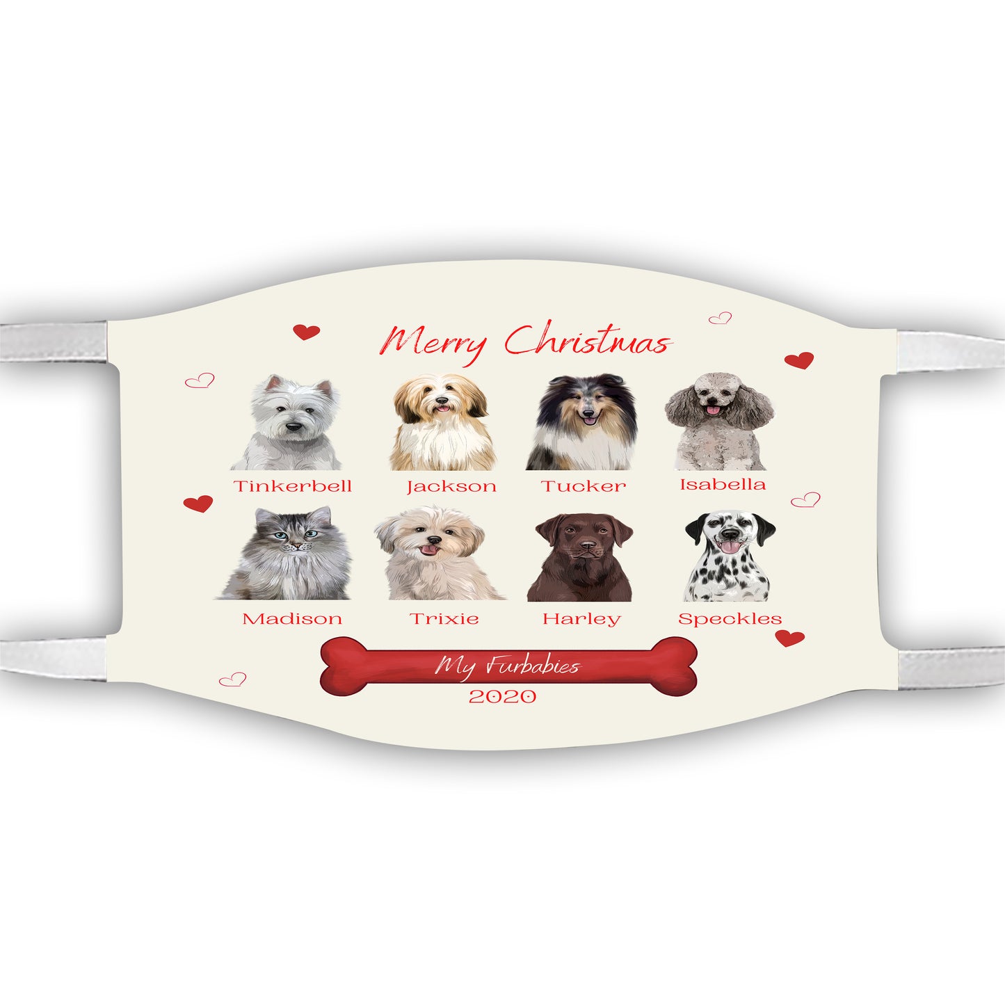Personalized Merry Christmas Dog Cat Pets Face Mask 1 to 8 Pets