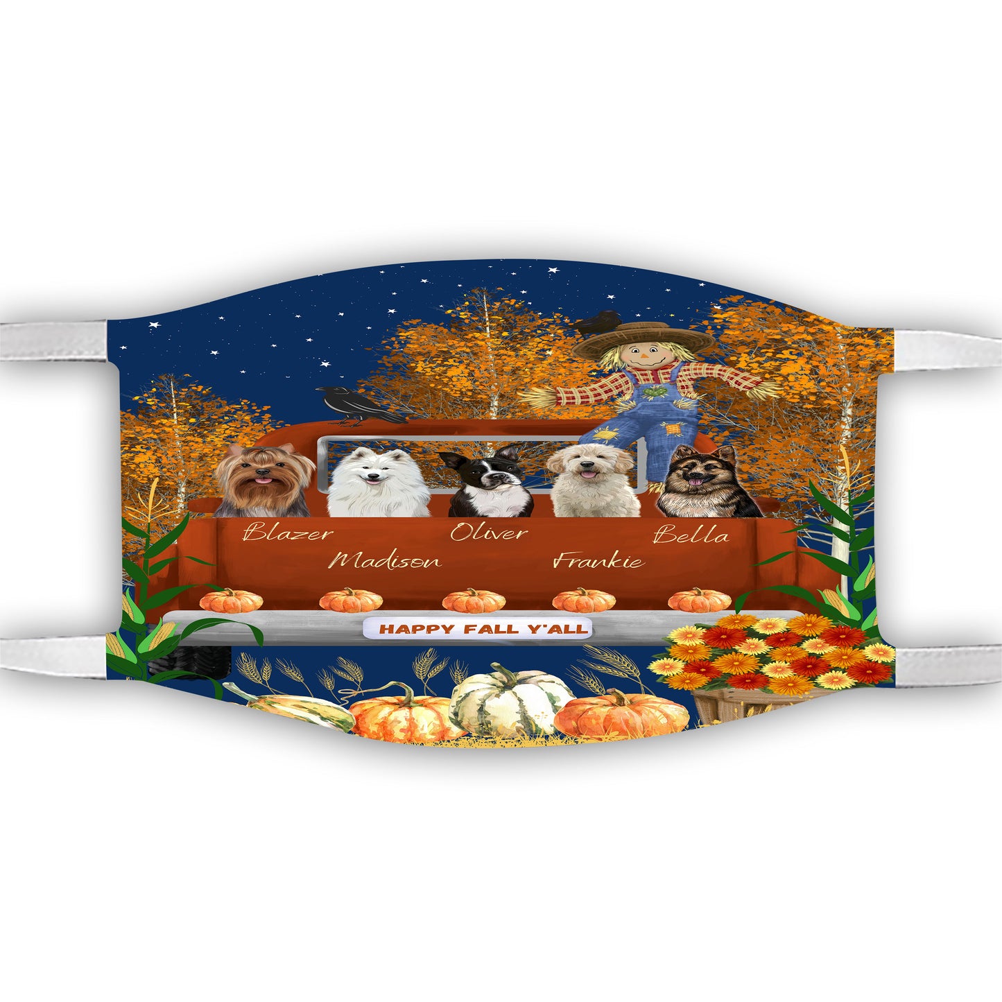 Personalized Happy Fall Y'all Dog Cat Pets Face Mask 1 to 5 Pets
