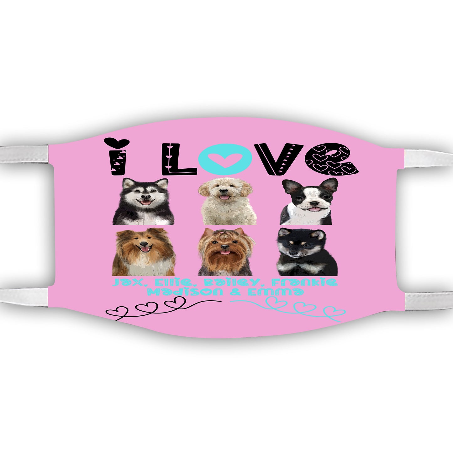 Personalized I Love Dog Cat Pets Face Mask 1 to 6 Pets