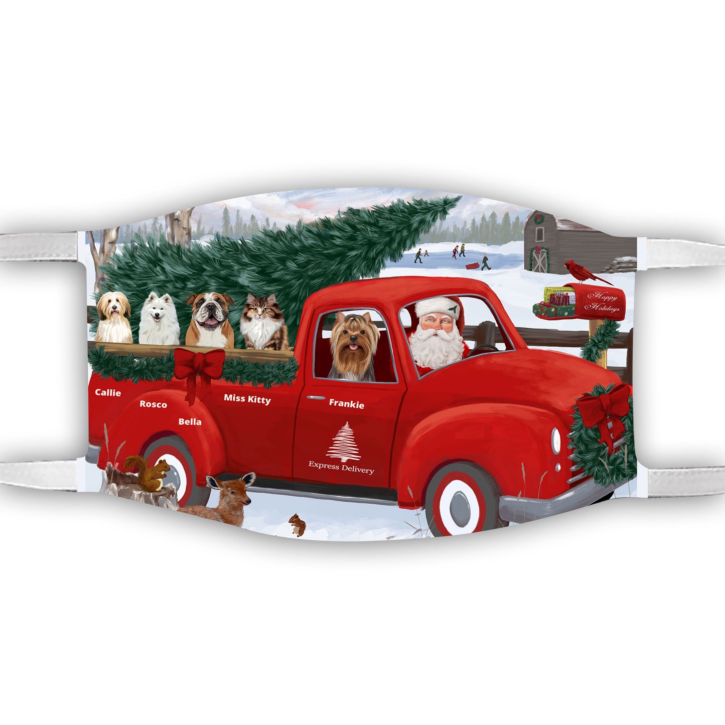 Personalized Express Red Truck Dog Cat Pets Face Mask 1 to 5 Pets