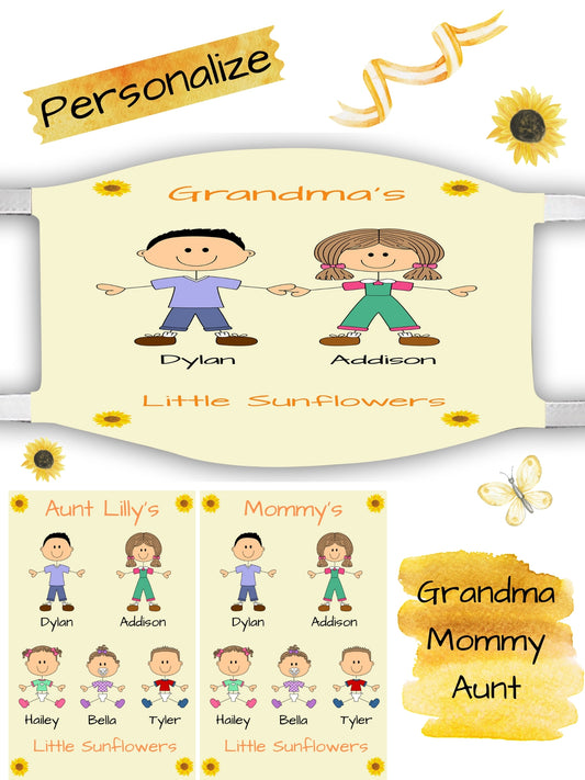 Personalized Dog Cat Pets Grandma, Aunt, Mom, Wife or Sister's Little Sun Flowers Face Mask