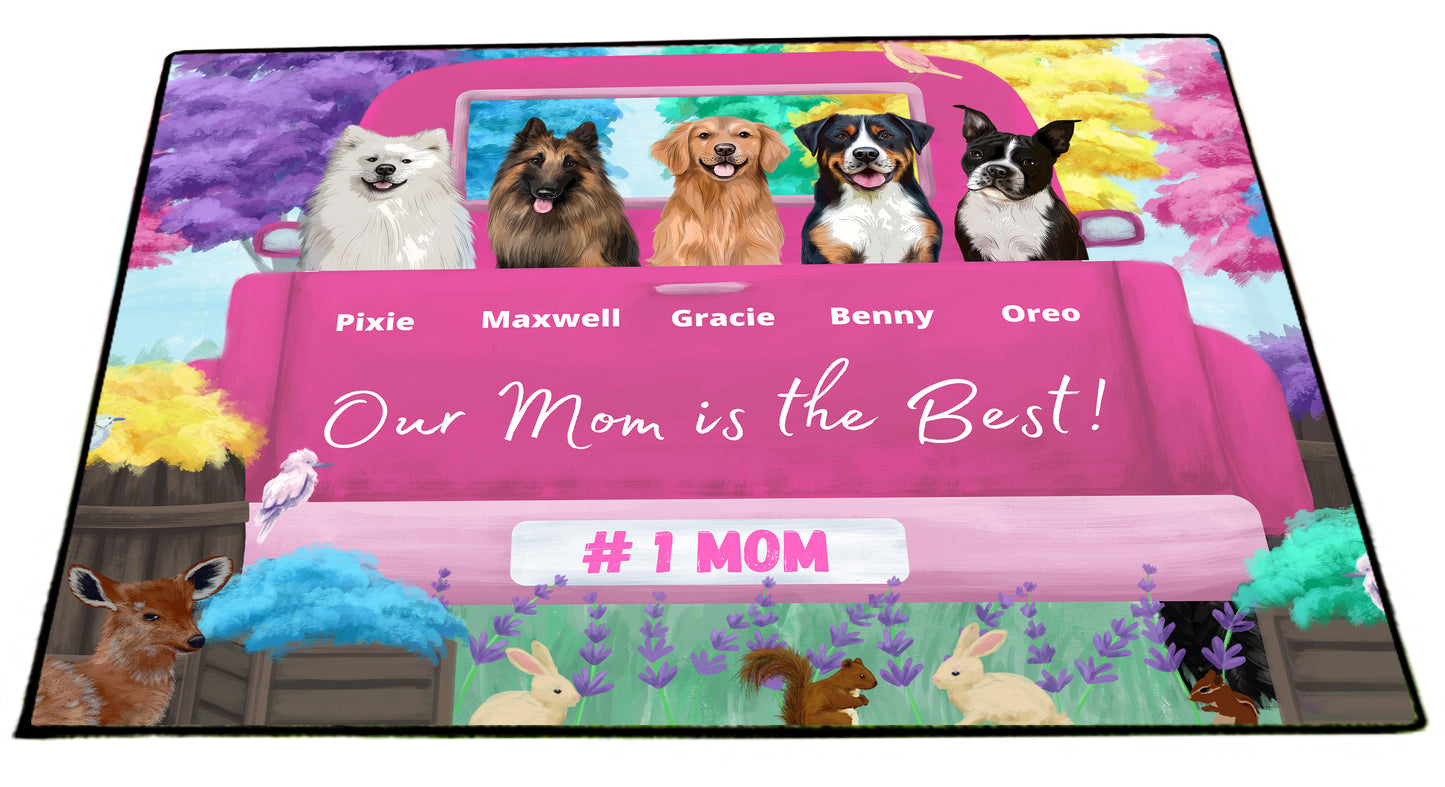 Personalized Our Mom is the Best Pink Truck Dog Cat Pets Floormat 1 to 5 Pets