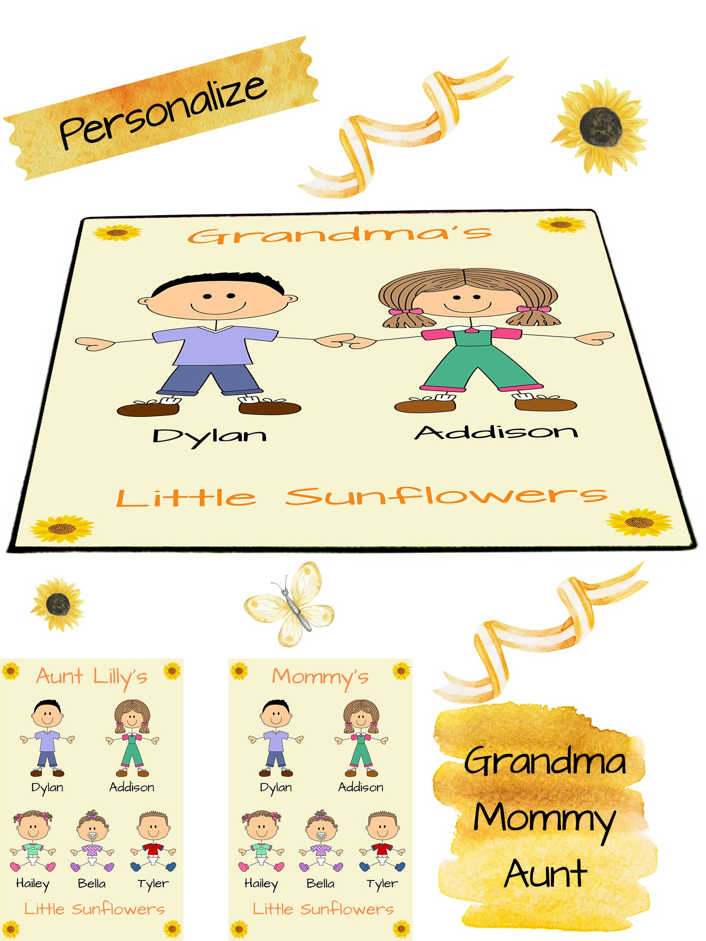 Personalized Dog Cat Pets Grandma, Aunt, Mom, Wife or Sister's Little Sun Flowers Floormat