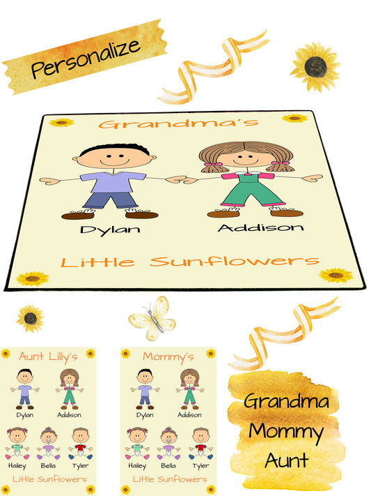 Personalized Dog Cat Pets Grandma, Aunt, Mom, Wife or Sister's Little Sun Flowers Floormat