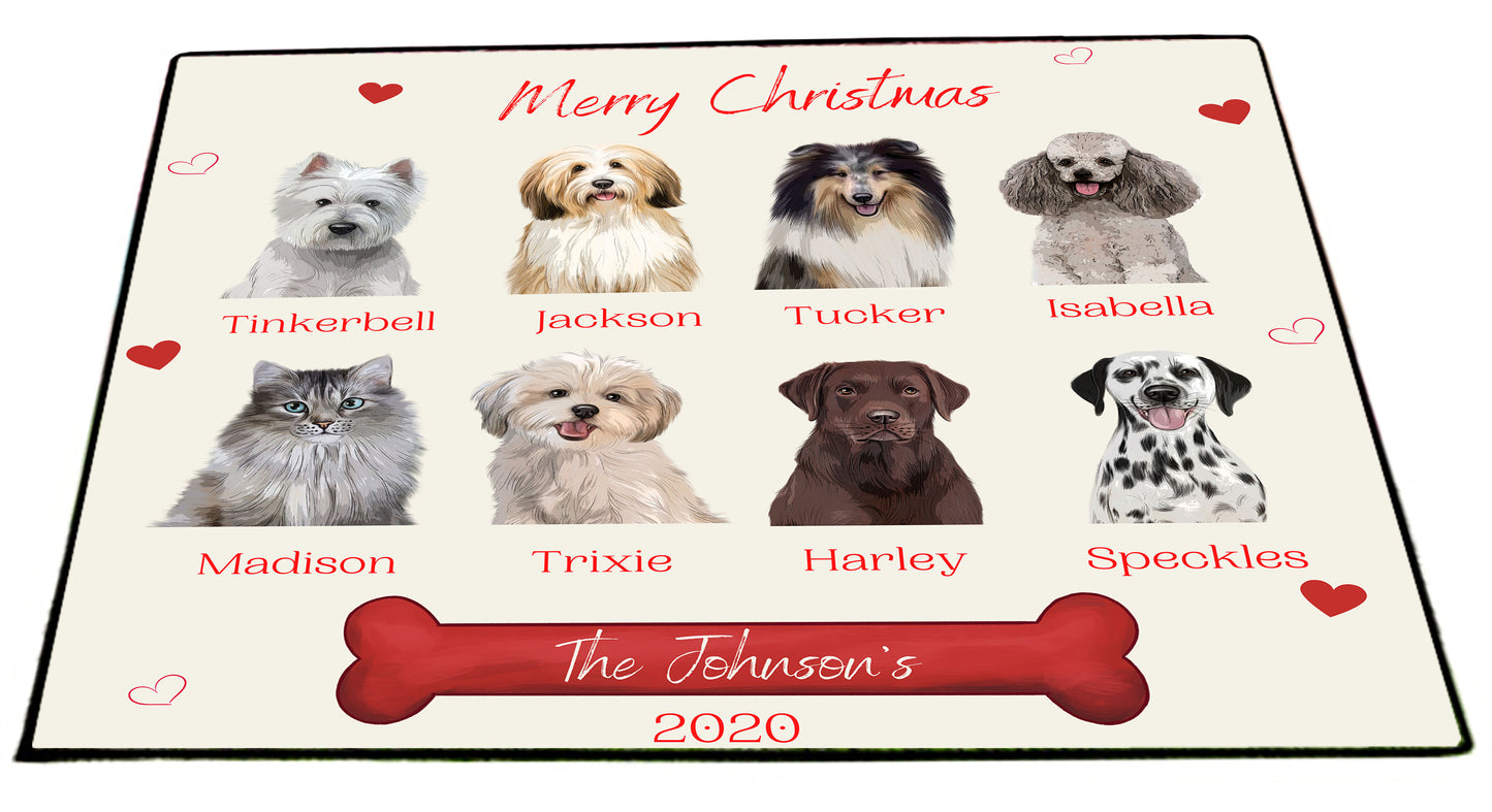 Personalized Merry Christmas Dog Cat Pets Floormat 1 to 8 Pets