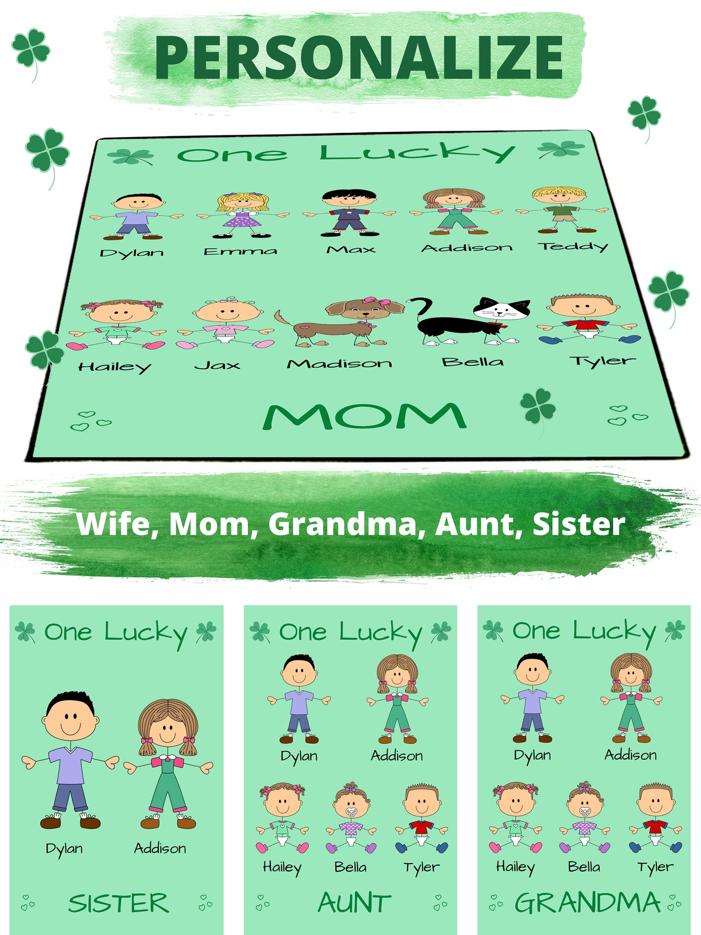 Personalized One Lucky Dog Cat Pets Grandma, Aunt, Mom, Wife or Sister Floormat