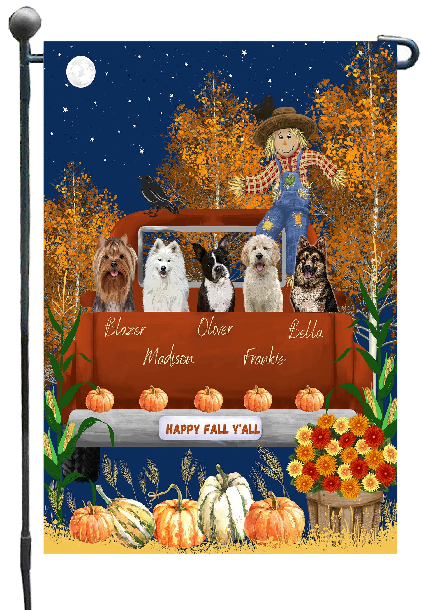 Personalized Happy Fall Y'all Dog Cat Pets Garden Flag 1 to 5 Pets