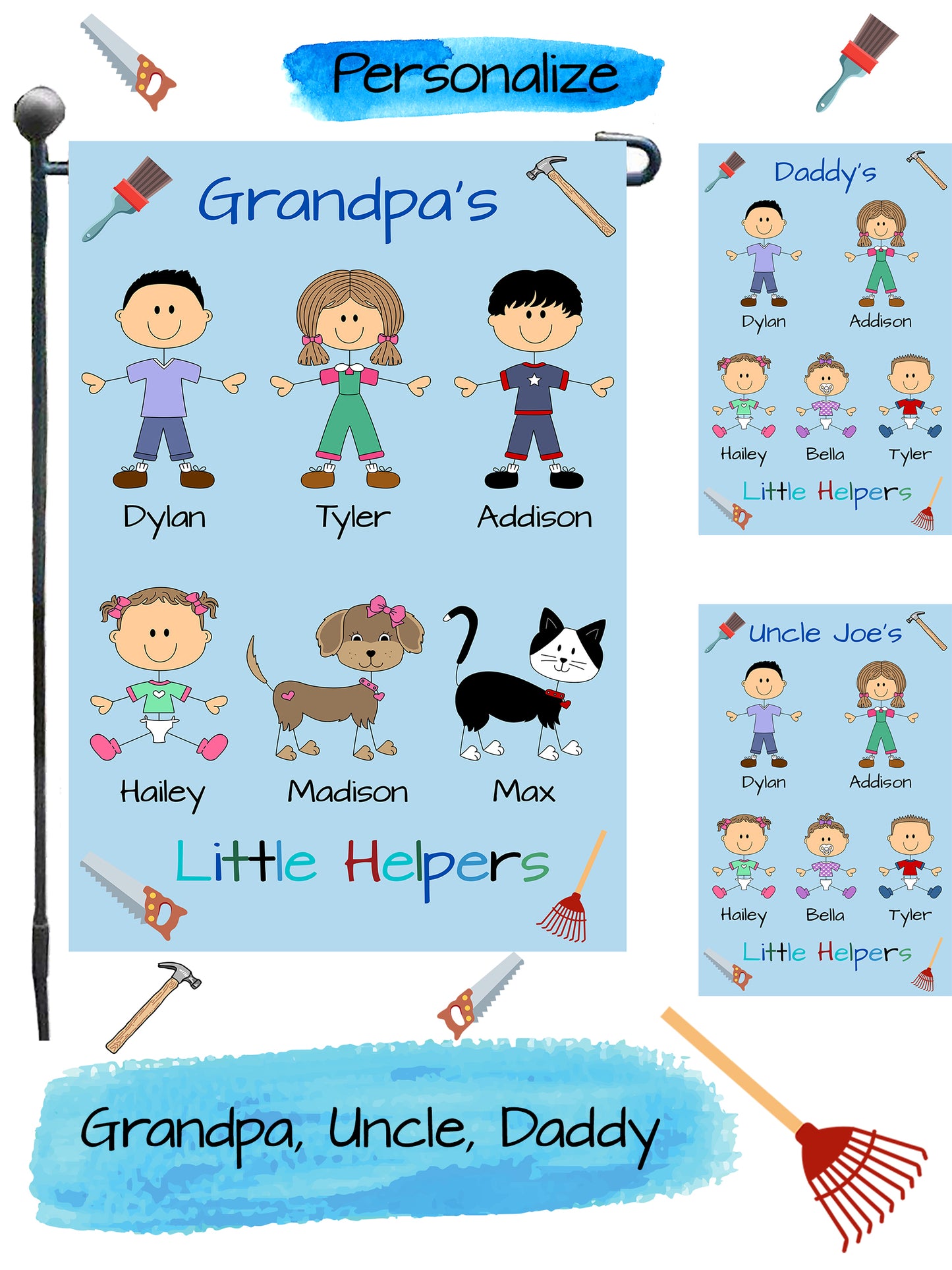 Personalized Dog Cat Pets Grandpa, Uncle, Dad, Husband or Brother's Little Helpers Garden Flag