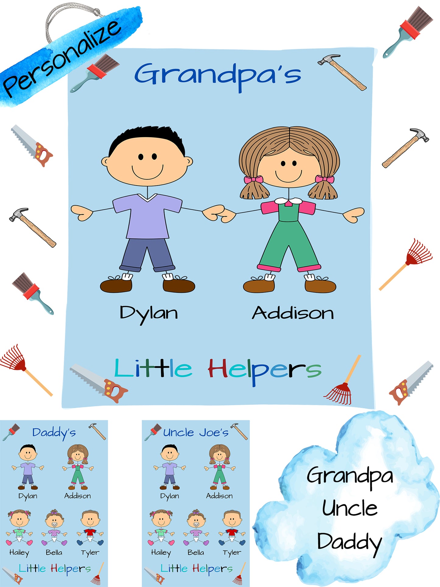 Personalized Dog Cat Pets Grandpa, Uncle, Dad, Husband or Brother's Little Helpers Gift Bag