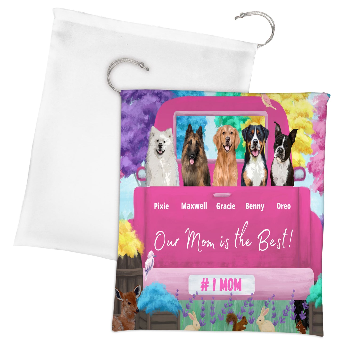 Personalized Our Mom is the Best Pink Truck Dog Cat Pets Gift Bag 1-5 Pets