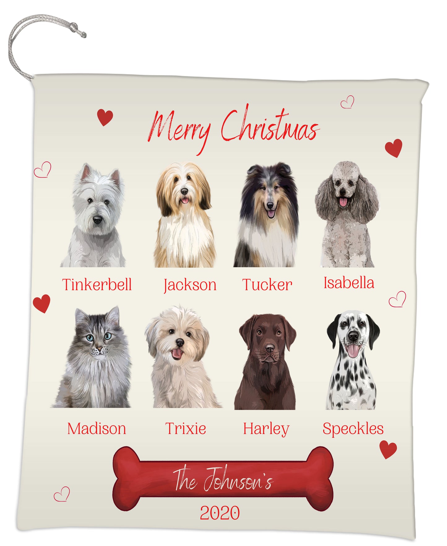 Personalized Merry Christmas Dog Cat Pets Gift Bag 1-8 Pets