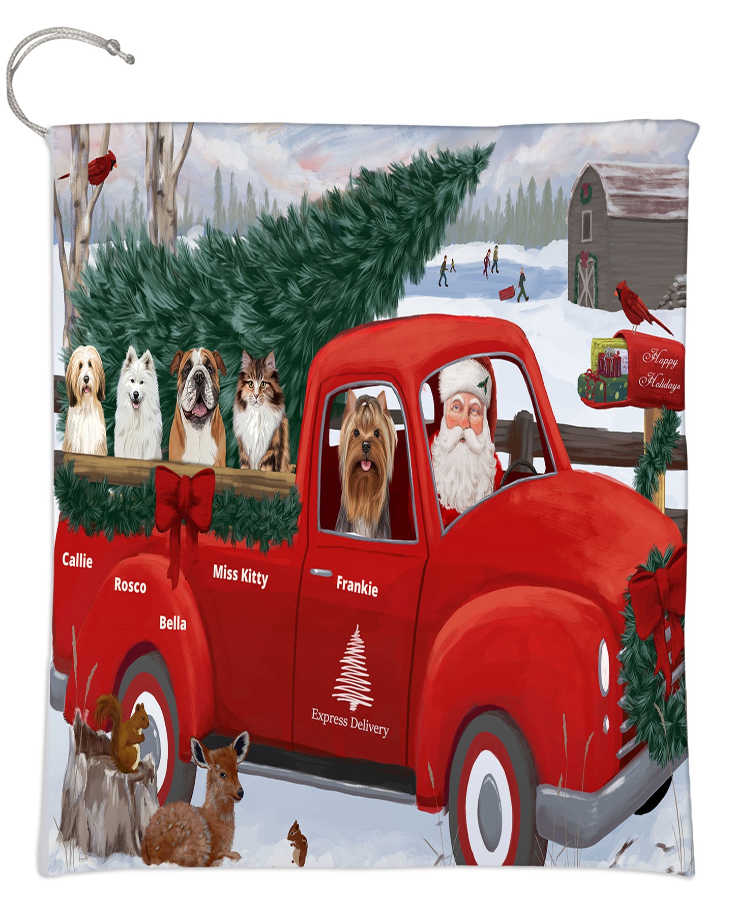 Personalized Express Red Truck Dog Cat Pets Gift Bag 1-5 Pets
