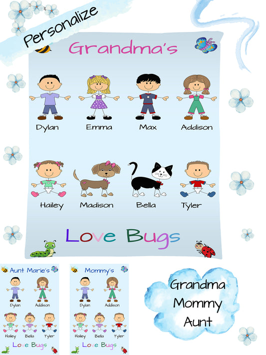 Personalized Dog Cat Pets Grandma, Aunt, Mom, Wife or Sister's Love Bugs Gift Bag