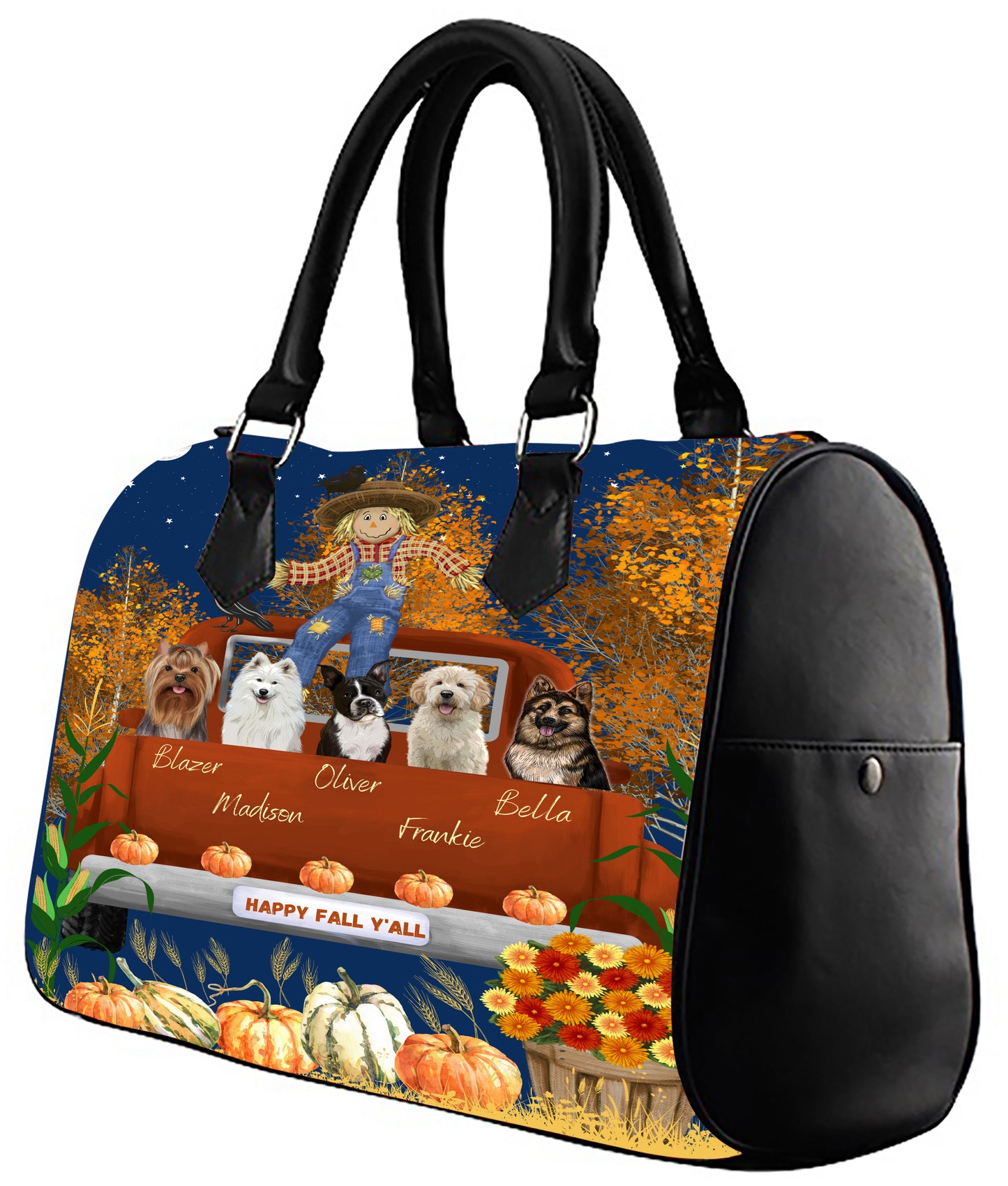 Personalized Happy Fall Y'all Dog Cat Pets Boston Handbag 1-5 Pets