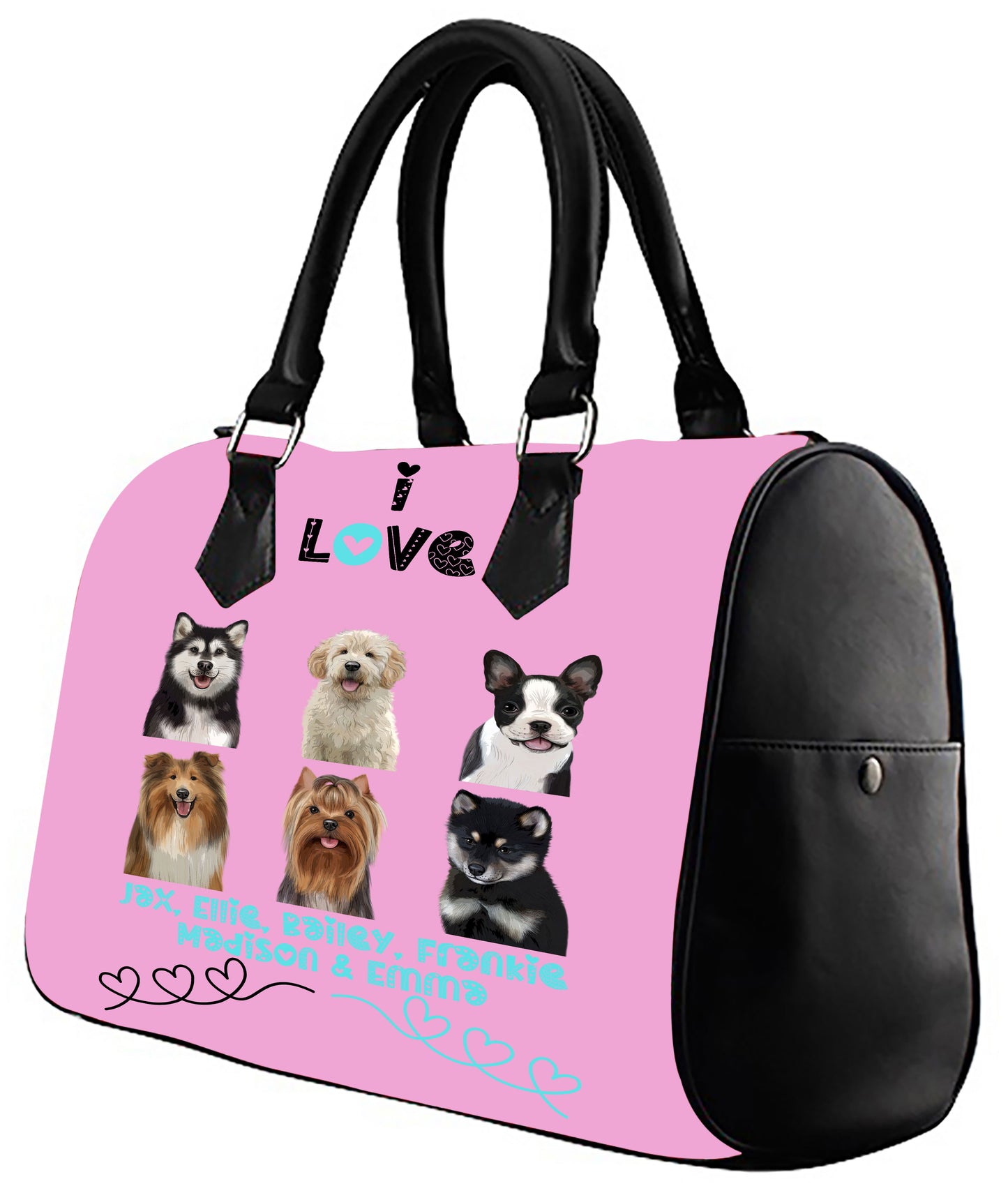Personalized I Love Dog Cat Pets Boston Handbag 1-6 Pets