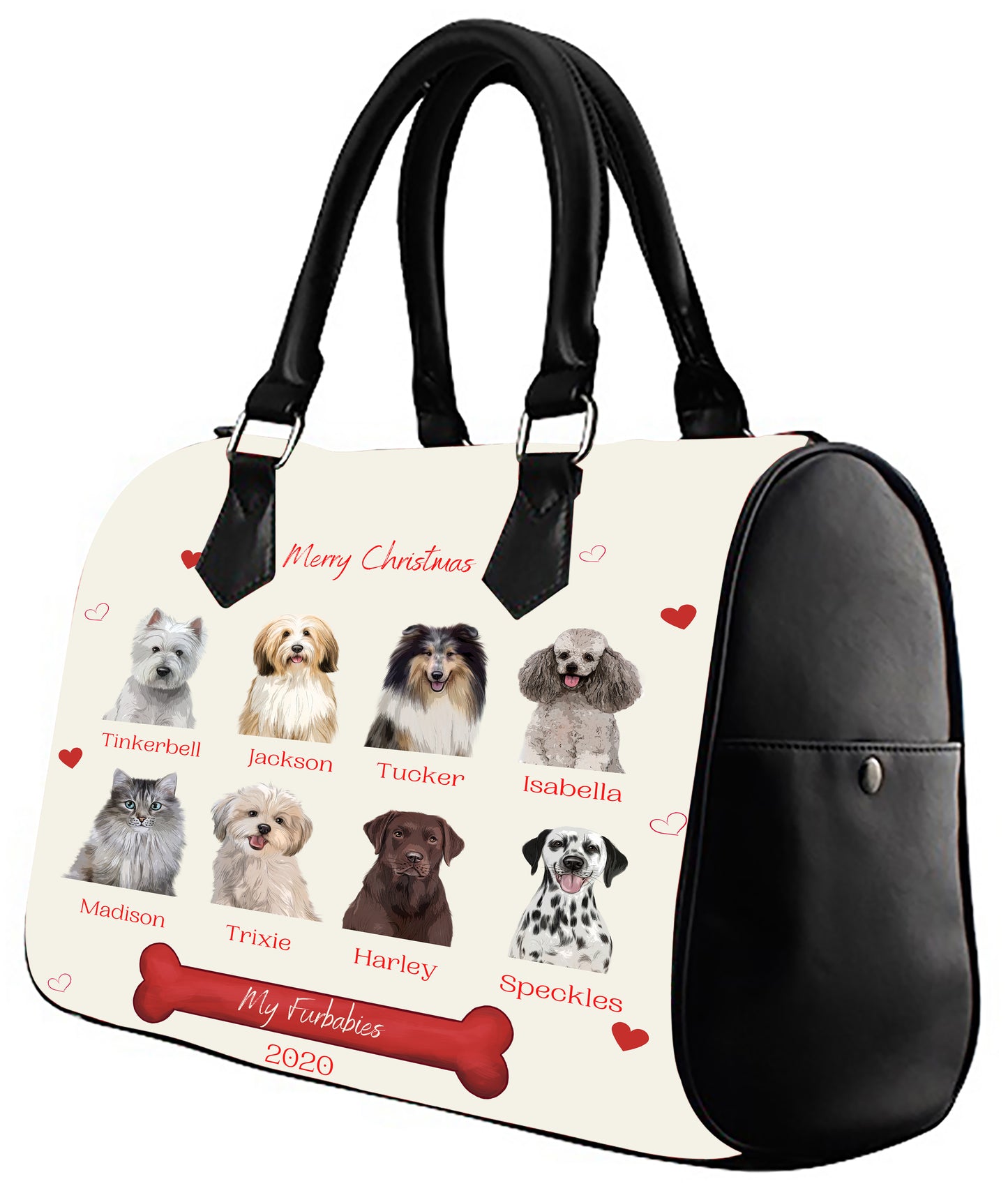 Personalized Merry Christmas Dog Cat Pets Boston Handbag 1-8 Pets
