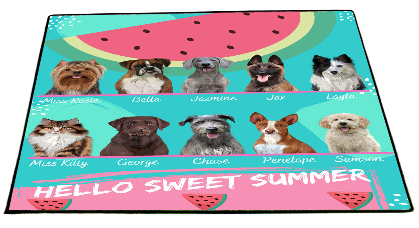 Personalized Hello Sweet Summer Watermelon Dog Cat Pets Floormat 1 to 10 Pets
