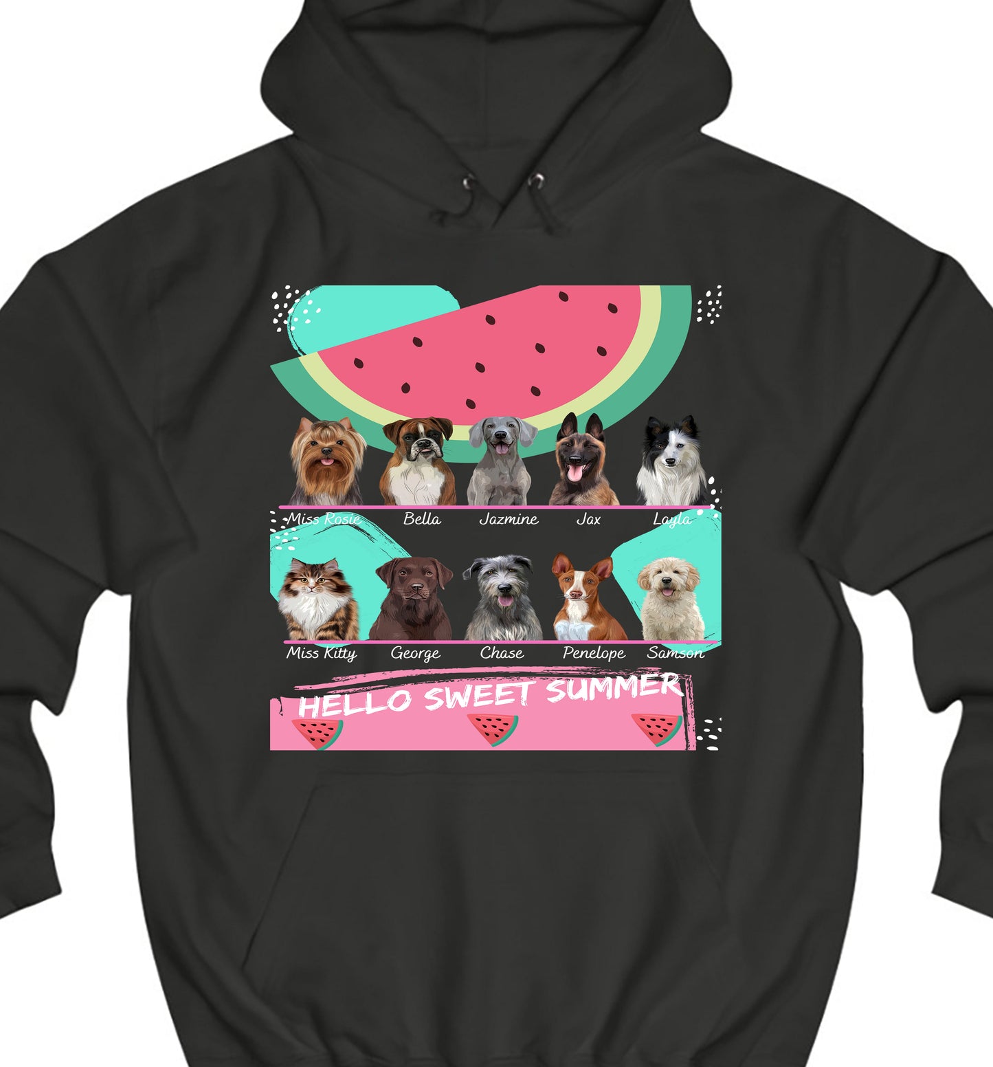 Personalized Hello Sweet Summer Watermelon Dog Cat Pets Pullover Hoodies 1 to 10 Pets