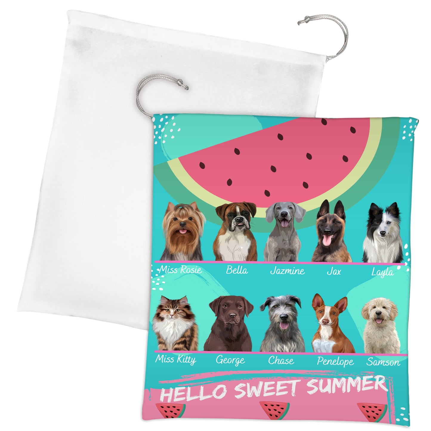Personalized Hello Sweet Summer Watermelon Dog Cat Pets Gift Bag 1 to 10 Pets