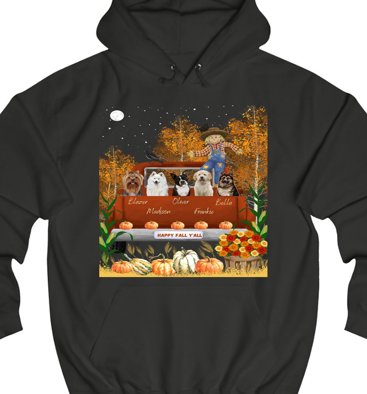 Personalized Happy Fall Y'all Dog Cat Pets Pullover Hoodies 1 to 5 Pets