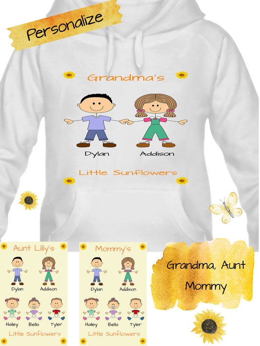 Personalized Dog Cat Pets Grandma, Aunt, Mom, Wife or Sister's Little Sun Flowers Women's Hoodie