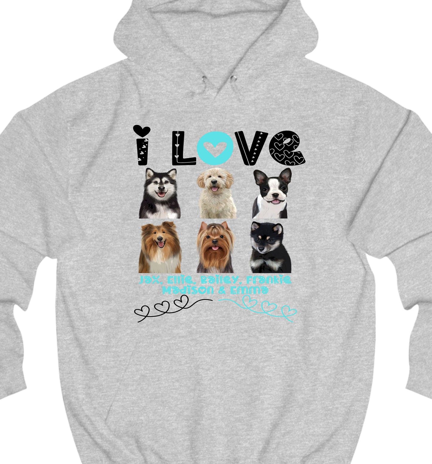 Personalized I Love Dog Cat Pets Pullover Hoodies 1 to 6 Pets