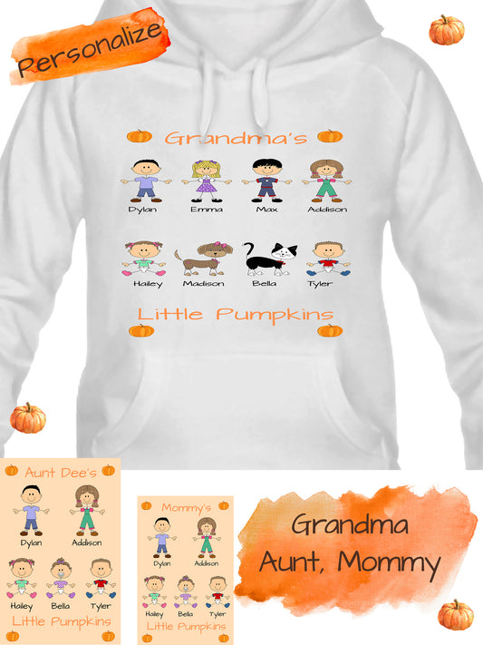 Personalized Dog Cat Pets Grandma, Aunt, Mom, Wife or Sister's Little Pumpkins Women's Hoodie
