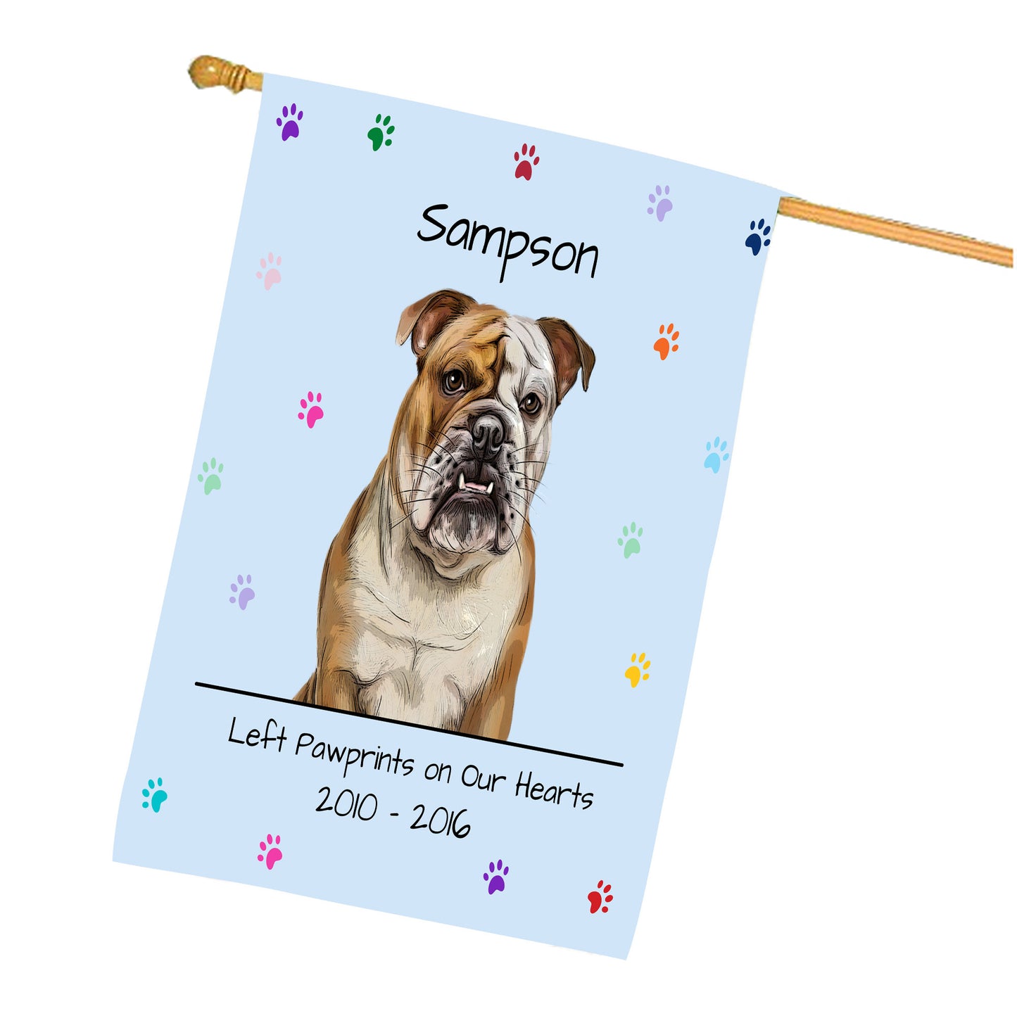 Personalized Rainbow Pawprint Dog Cat Memorial House Flag