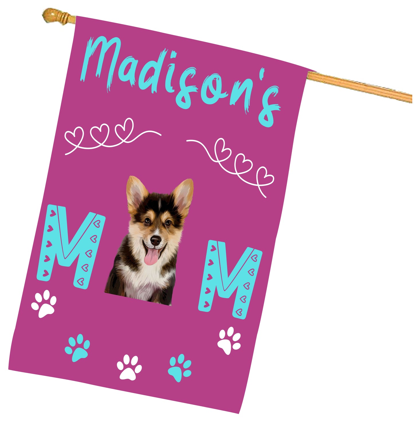 Personalized Mom's Dog Cat Pets Paw Print House Flag