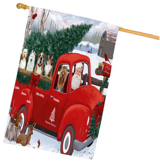 Personalized Express Red Truck Dog Cat Pets House Flag 1 to 5 Pets