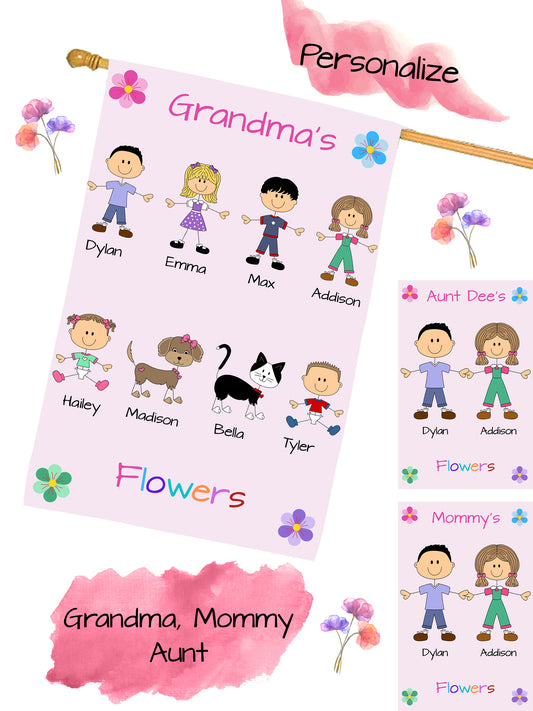 Personalized Dog Cat Pets Grandma, Aunt, Mom, Wife or Sister's Flowers House Flag