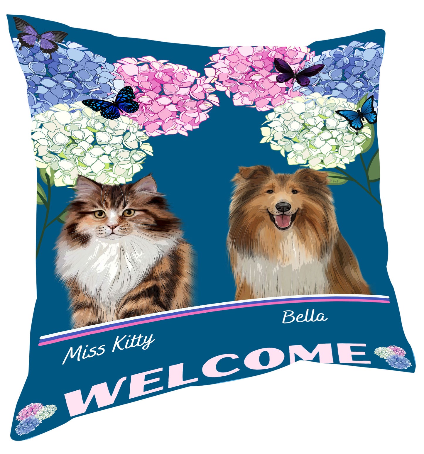 Personalized Hydrangea Floral Butterflies Dog Cat Pets Pillow 1-10 Pets
